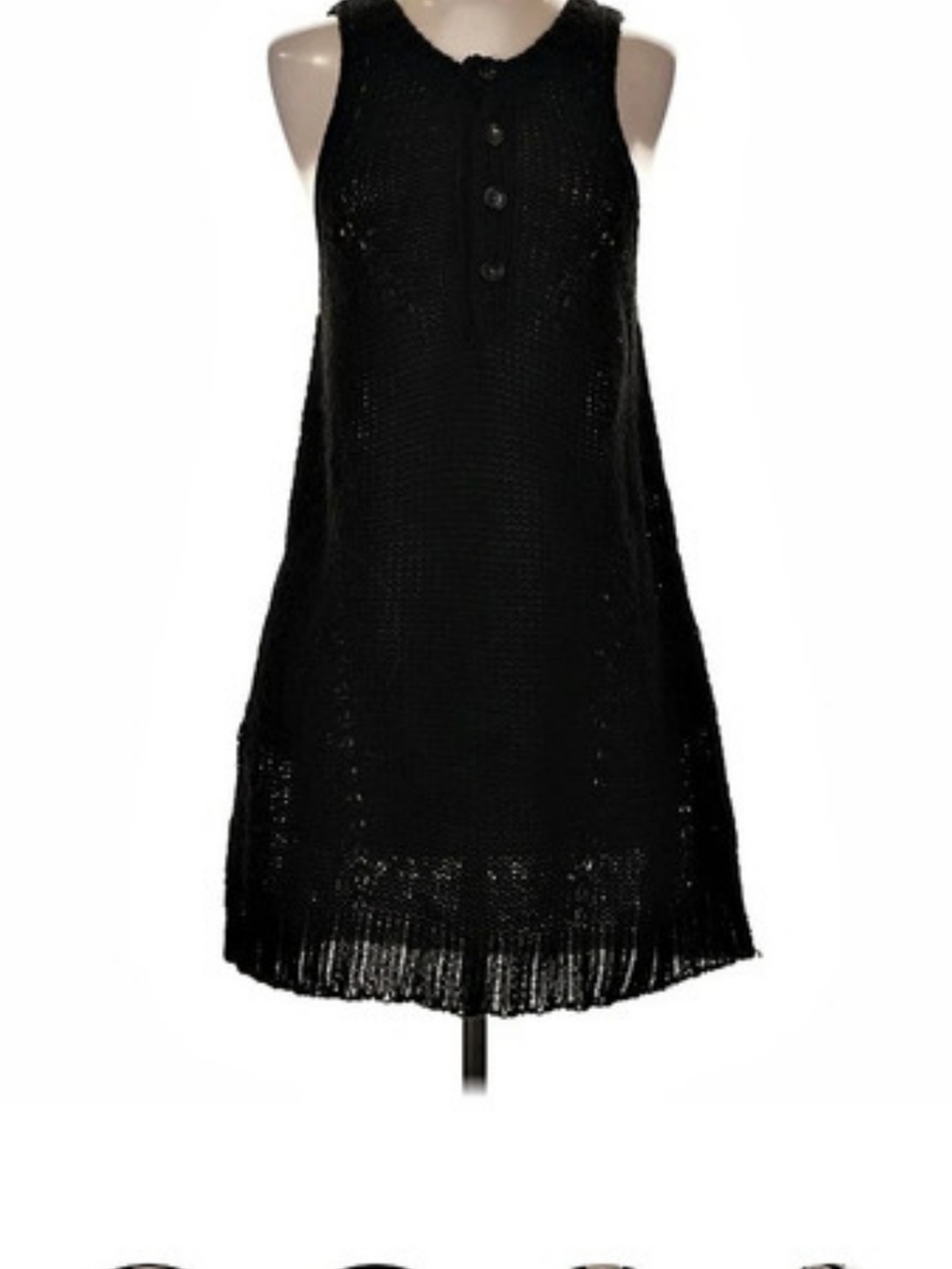 Vince Black Crochet Knit Boho Fringe Dress